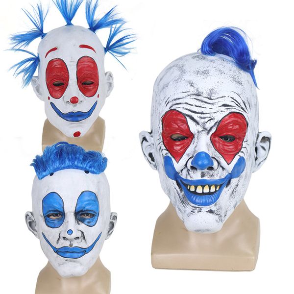 

halloween punk clown mask latex blue hair full face headgear cosplay props