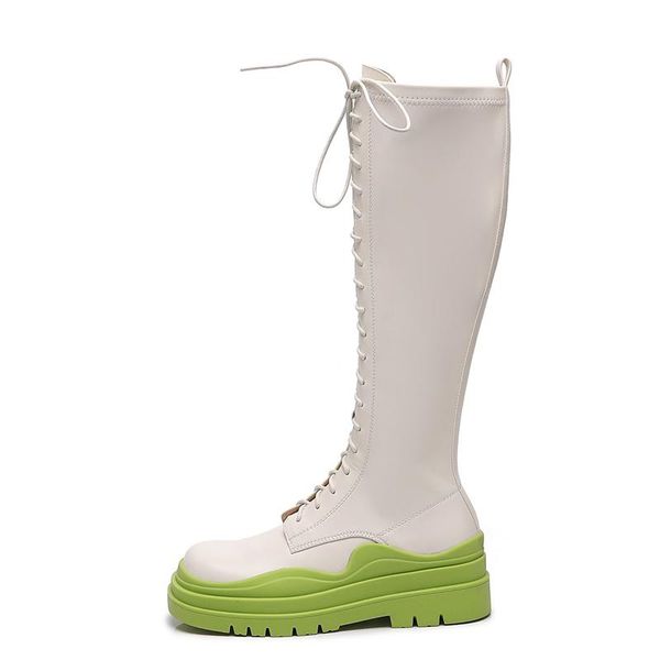

boots wedges heels motorcycle thick bottom women knee high side zipper cross-tied platform casual fashion female shoes, Black