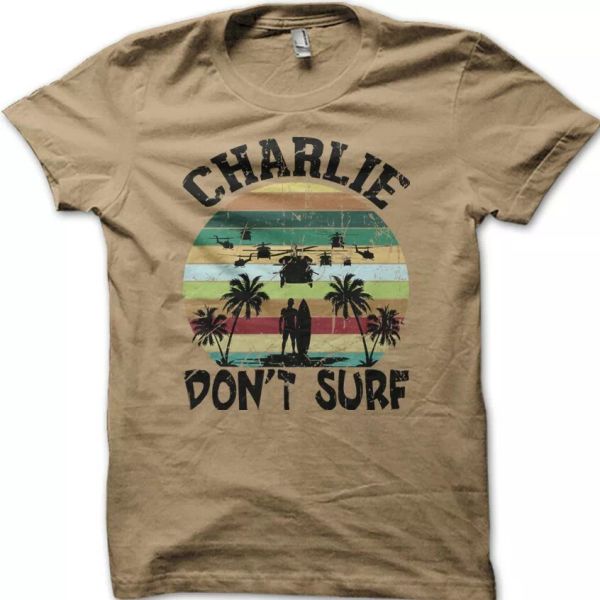 

apocalypse now charlie don't surf printed t-shirt 9033, White;black