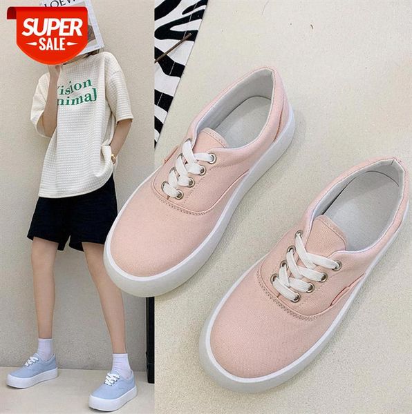 

lace-up canvas shoes korean white student low-women casual flat #kh4q, Black