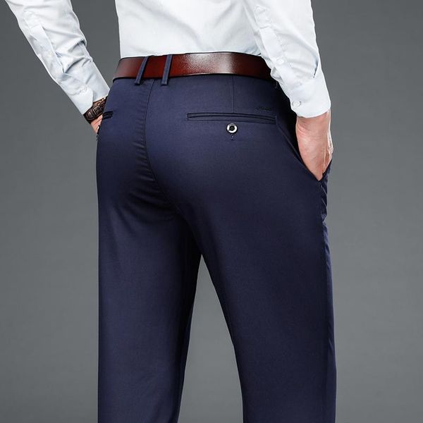 

men's pants 2021 autumn brand high-quality lycra cotton stretch-fit straight classic style business men's high-waist trousers, Black