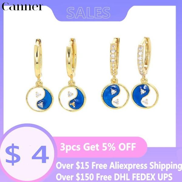 

hoop & huggie canner 1pair small earring yin yang blue oil drip enamel earrings for women jewelry fashion genuine huggies, Golden;silver