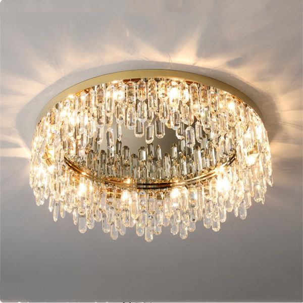 

luxury k9 crystals led e14 ceiling lamp for low mounted gold / chrome steel lights bedroom deco fixtures