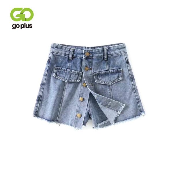 

women's shorts goplus summer fashion high waist denim skirt solid women casual frayed femme button a-line jeans c7131, White;black