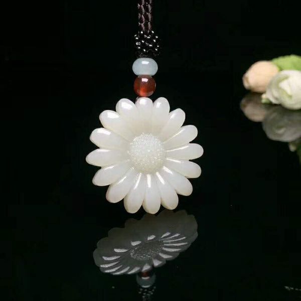 

lockets h55#hetian jade sun flower, also known as sunflower pendant, Silver