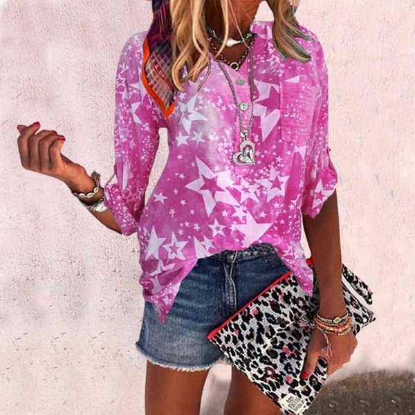 

blouses women shirts spring star print long sleeve blouse casual loose tee shirts femme shirts 5xl 210515, White