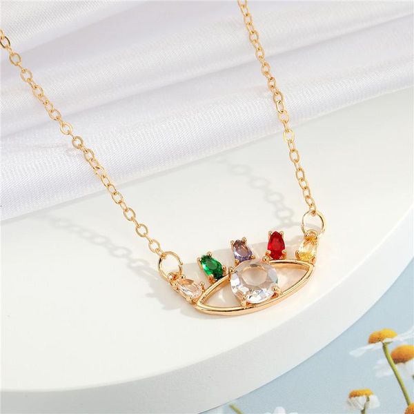 

pendant necklaces 1pcs shiny crystal evil eye for women fashion colored hollow turkish sweater clavicle chain jewelry n261, Silver