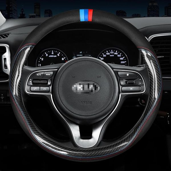 

steering wheel covers carbon fiber cow leather cover for kia k2 k4 k5 k9 kx3 kx5 kx7 stinger soluto 2021