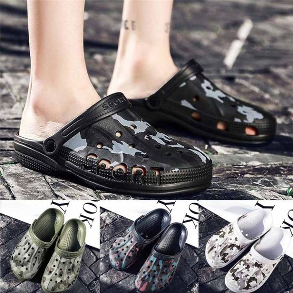 

sandals womail baotou half large size beach shoes men's summer hole breathable casual outdoor non-slip comfortable slipper, Black