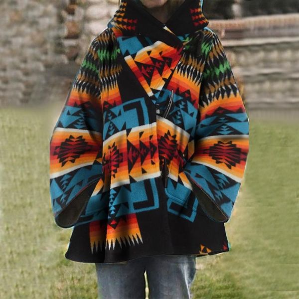 

women's wool & blends long-sleeved hooded coat printed woolen aachoae, Black