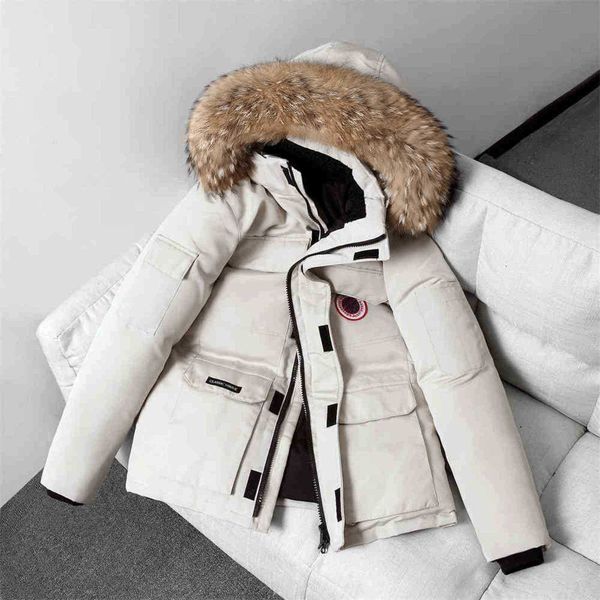 

winter fashion canadian map table goode couple outdoor work clothes down jacket men's trend wool collar thickened big parker gooses s-3, Black