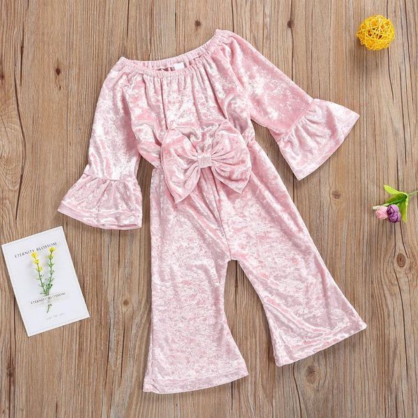 

jumpsuits baby & children's 0-3y autumn girls velvet rompers long flare sleeve solid pants, Blue
