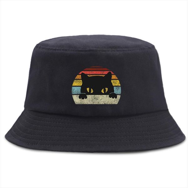 

rainbow cat cartoon printing hip hop men bucket hats fashion foldable women fishman cap casual sunscreen sun womens hat, Blue;gray