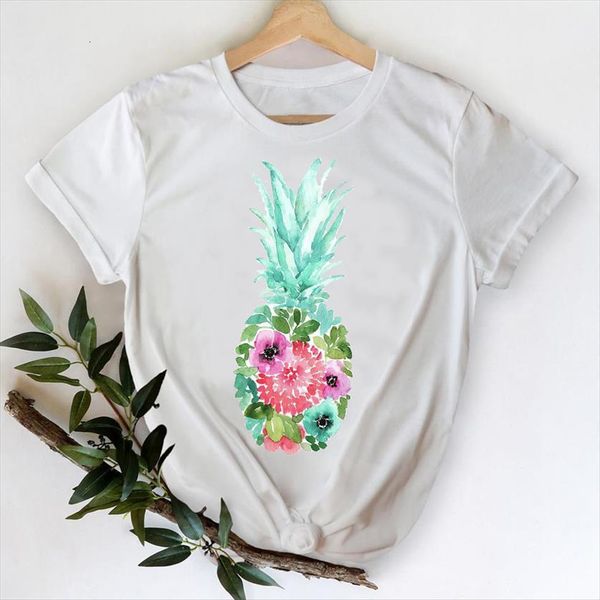 

floral pineapple fruit spring summer womens t shirts clothes printing graphic lady print female tee shirt, White