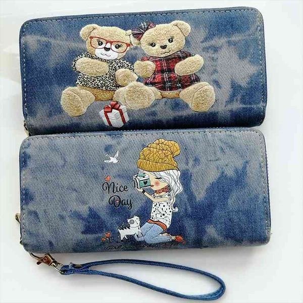 

phone purse women wallets denim big female brand retro ladies long card clutch double zipper wallet d 7985, Red;black
