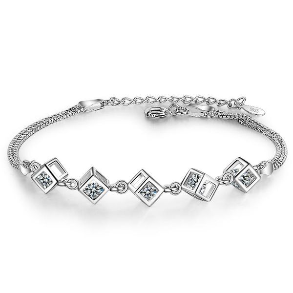 

link, chain luxury women jewelry cz bracelet valentine's day gift link bracelets for girl, Black