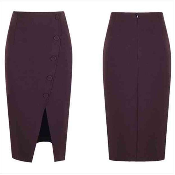 

women elegant skirt single-breasted front split bag hip skirt high waist pencil office skirts women clothing plus size, Black