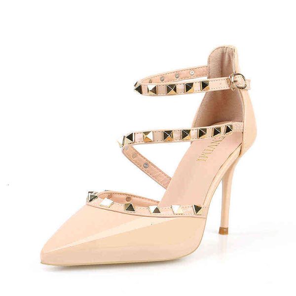 

9628-8 pointed 2021 summer rivet women's super high heel sandals single sho