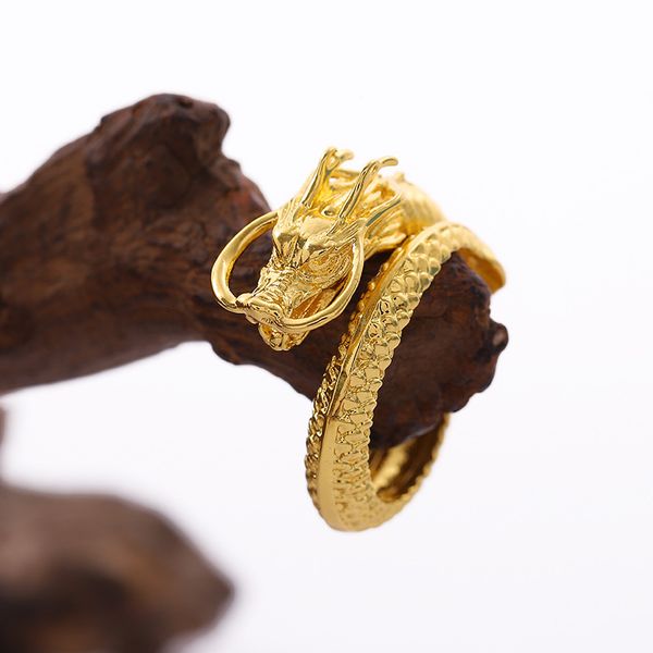 

ring vietnam shajin dragon head relief domineering men's open brass plated 24k gold jewelry, Silver
