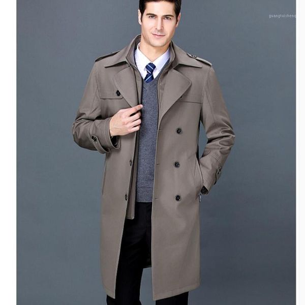 

men's trench coats men double breasted windbreaker mid-length dad autumn and winter jacket thickened business casual middle-aged plus s, Tan;black