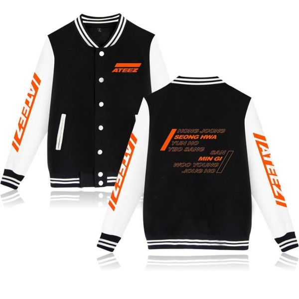 

men's jackets print ateez jacket kpop men/women streetwear hombre ed korean group 2d baseball plus size, Black;brown