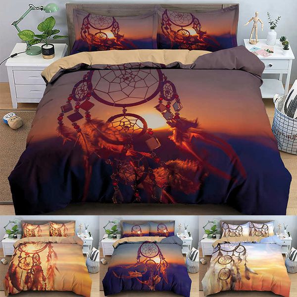 Impressão HD Dreamcatcher Design 2 // 3 Pcs Cama Duveta Coil Quilt Set Linen Single / Twin / Duplo / Full / Rainha / King Size 210615