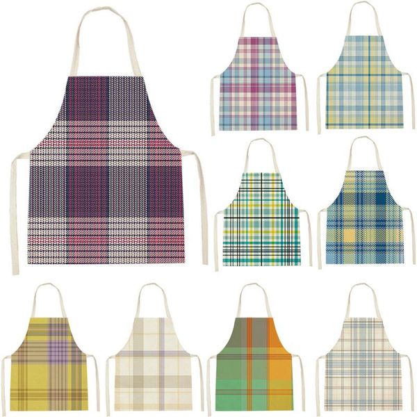 

aprons lattice pattern hanging neck linen sleeveless apron, japanese home kitchen anti-fouling simple line work half-length apron