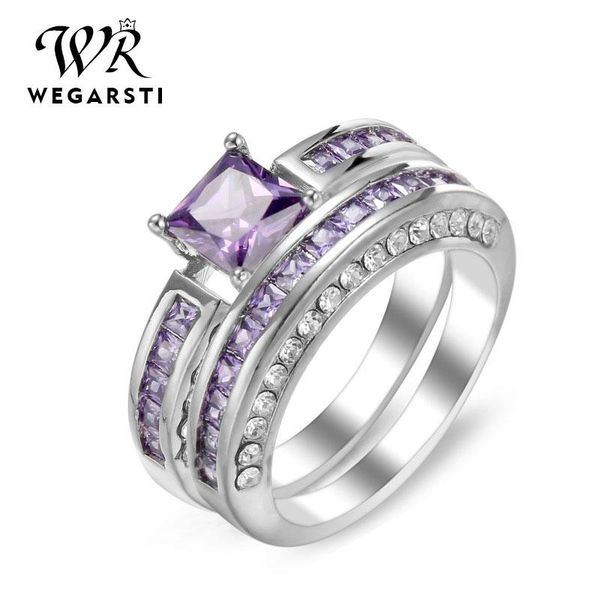 

cluster rings wegarsti party alloy vintage jewelry stylish girl gifts women ring artificial gem charms elegant crystal zircon, Golden;silver