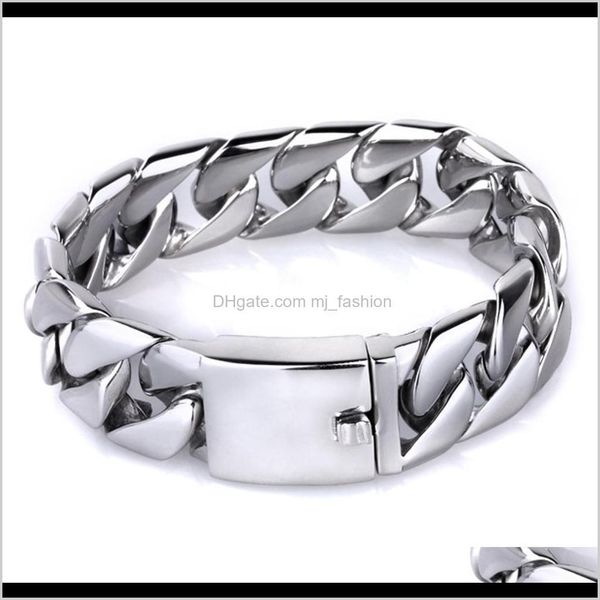 

link 22cm long 20mm wide frosted bracelet men cool stainless steel curb cuban link chain mens bracelets jewelry aessory w, Black