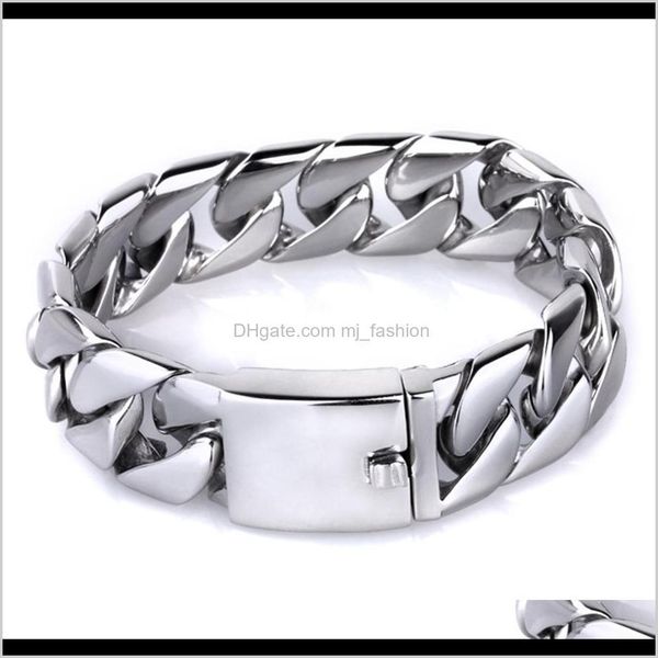 Link 22 cm lang, 20 mm breit, mattiertes Armband für Herren, cooles Edelstahl-Bordstein-kubanische Gliederkette, Herren-Armbänder, Schmuck, Aessory W