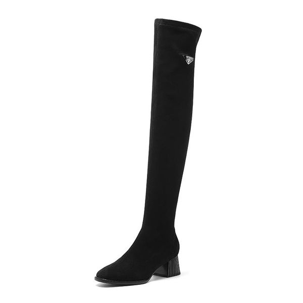 

boots stretch women's shoes kid suede slip-on high heels 2021 autumn winter fashion wedding club over the knee thigh, Black