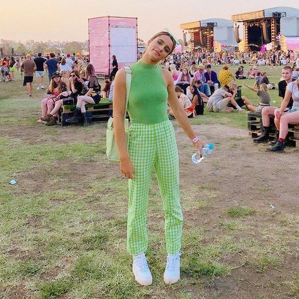 

women's pants & capris 2021 summer thin casual loose trousers women green plaid checkerboard elegant high waist wide leg dropshopping, Black;white