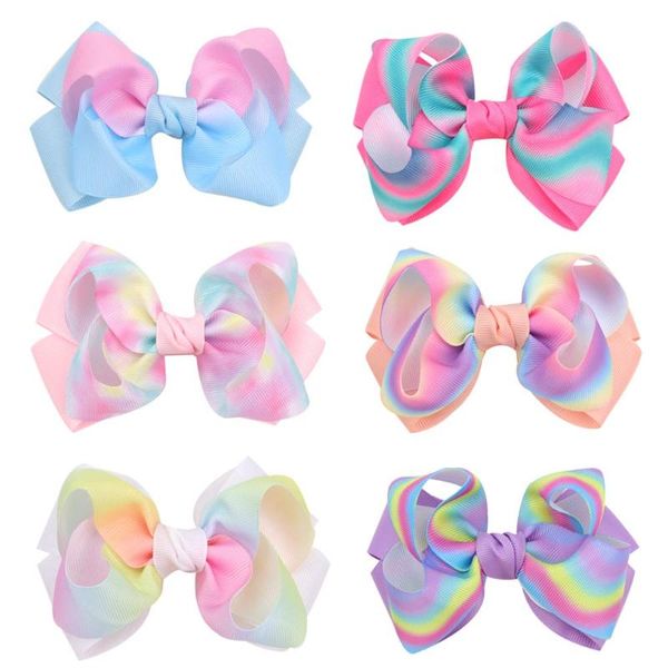 

2pcs/lot grosgrain ribbon 4'' hair bows with alliator clips latest cartoon boutique rainbows hairbow 4 inches hairbows accessories, Slivery;white