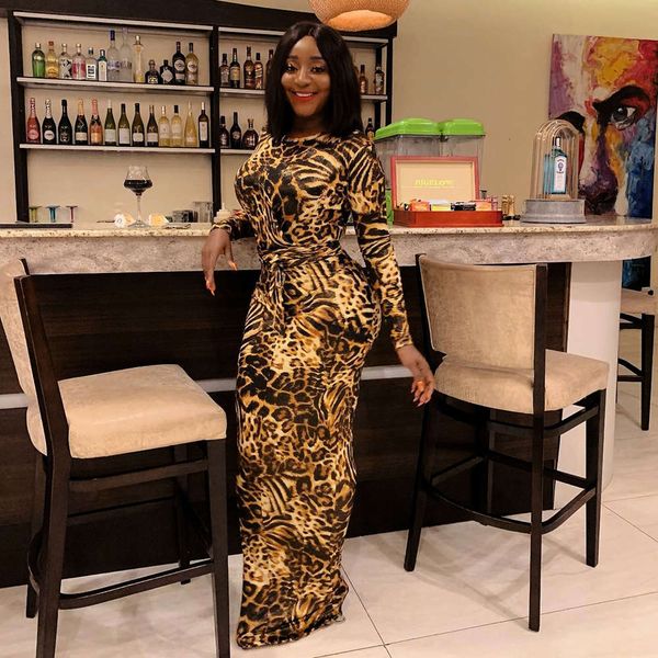 

2021 new 2019 winter leopard print fashion slim women's dress, White