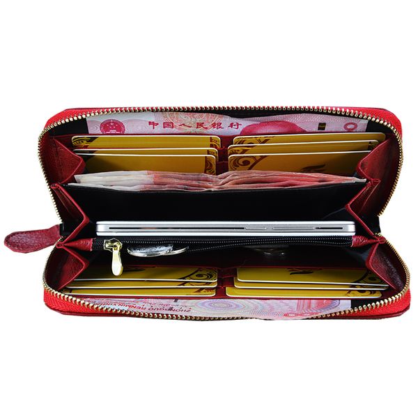 Portefeuille de haute qualité femmes en cuir véritable femme longue fermeture éclair autour pour téléphone pochette porte-monnaie marque sac d'argent