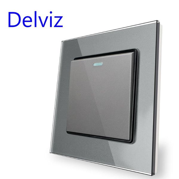 

smart home control delviz toughened glass switch, gray crystal panel 16a wall power socket, ac 110v-250v 86mm*86mm, 1 gang 2 way push button