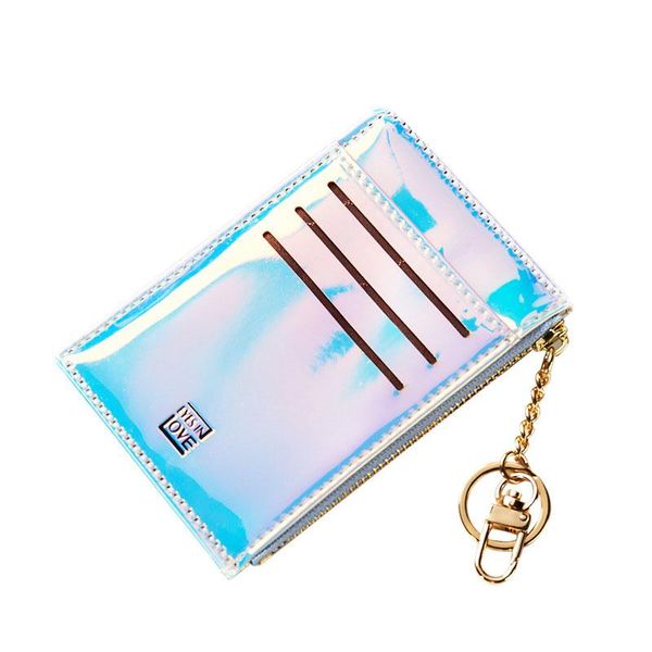 

wallets lanyard laser holographic wallet women mini purse female clutch bag purses zipper coin pocket card holders, Red;black