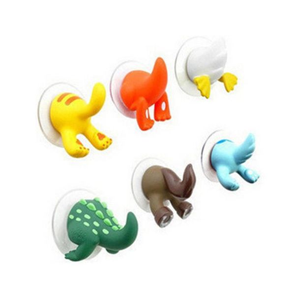

robe hooks 6pcs/set cute cartoon animal tail strong sucker suction hook baby bathroom key towel hanger holder home kitchen accessorie