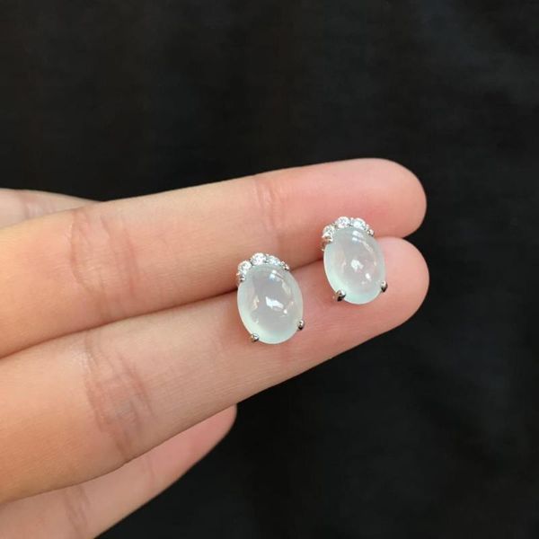 

stud designer's unique creative natural chalcedony egg round earrings elegant charm retro female silver jewelry, Golden;silver