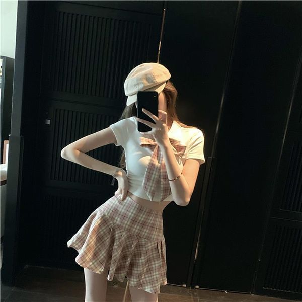 

fashion student stand collar girls womens dresses school uniform set japanese style jk suit short plaid skirt sailor cosplay costumes, White