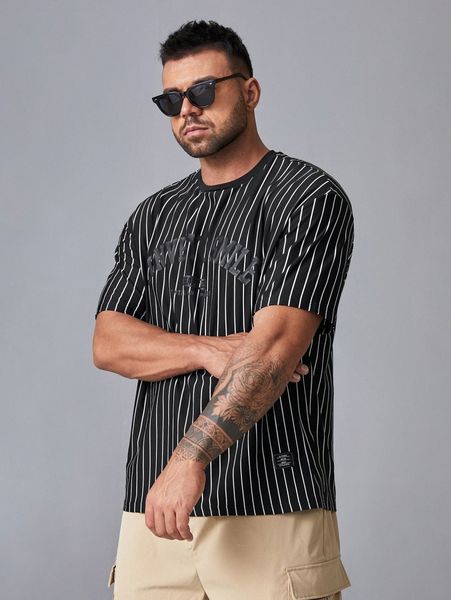 

men striped & letter graphic patch detail tee n1lc#, White;black