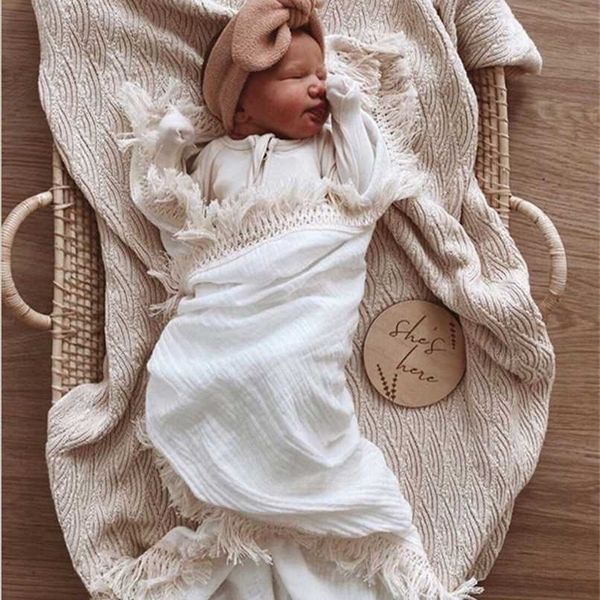

muslin cotton fringe 2 layer born tassel blankets swaddle warp bed baby pography props born bath 211025