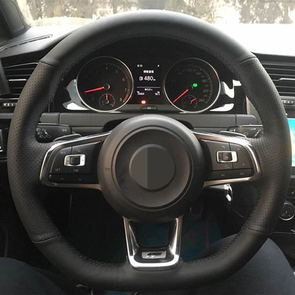 

diy black pu leather car steering wheel cover for volkswagen golf 7 gti golf r mk7 vw polo gti scirocco 2015 2016