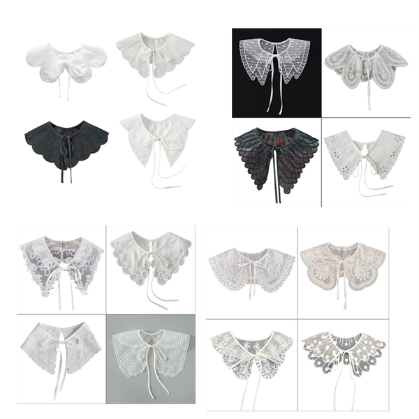 

bow ties floral embroidery fake collar butterfly shape false breathable summer faux necklace shirt shawl, Black;gray