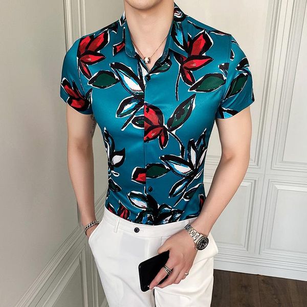 

men's casual shirts 2021 summer fashion mens shirt slim fit short sleeve men clothing trend hawaiian plus size -4xl, White;black
