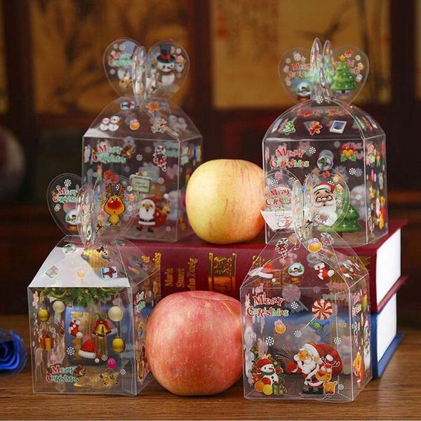 

10pcs pvc transparent candy box christmas decoration gift and packaging santa claus snowman elk reindeer apple boxes wrap
