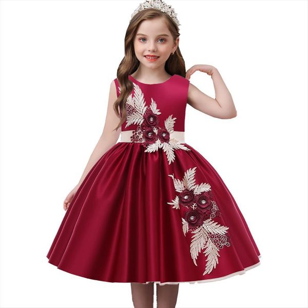 

elegant evening party for girl dresses girls sequins princess flower appliques kids wedding children costume, Red;yellow