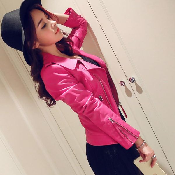 

women's leather & faux real sheepskin fashion jackets spring 2021 motorcycle female jacket korean slim women coats chaqueta zjt, Black