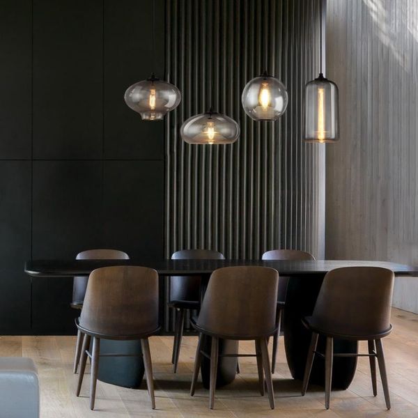 

american vintage smoke gray glass pendant lights living room nordic led hanglamp loft industrial hanging lamp decor luminaire lamps