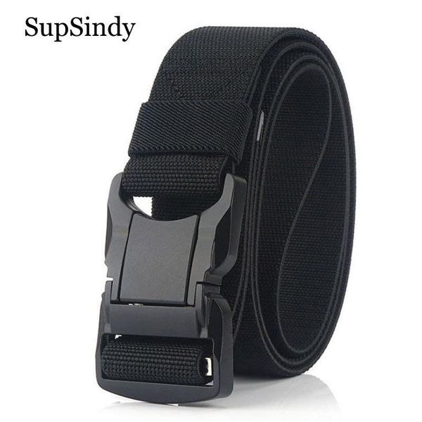 

supsindy army combat nylon tactical belts for men aluminum buckle stretch elastic male strap outdoor training waistband, Black;brown